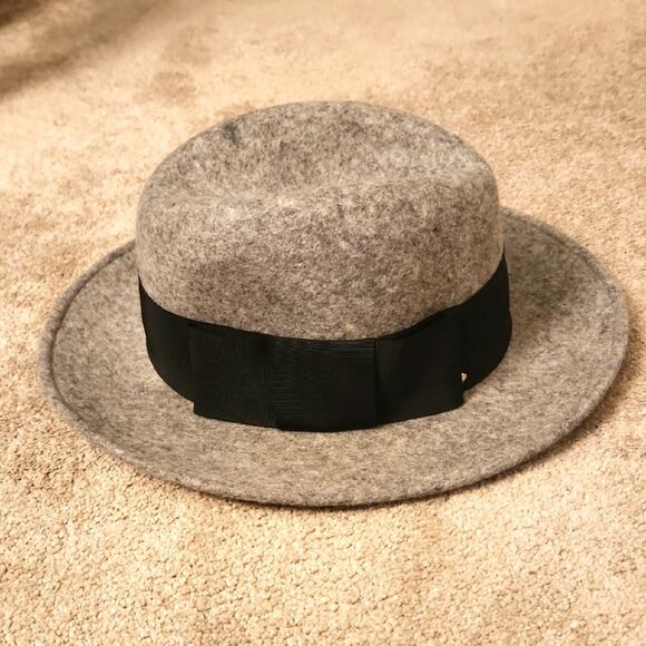 Kate Spade Gray Wool Fedora Hat w/ Black Bow Band One Size NWT main image 10
